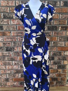 Sugarlips Stitch Fix aureliana Floral Wrap Maxi Dress in Blue/cream/Black SMALL